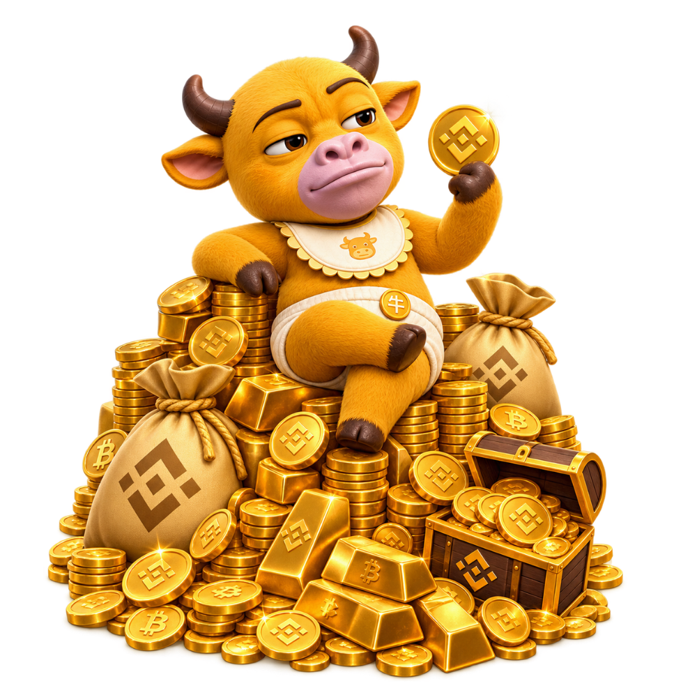 BABY牛来 calf sitting on gold coins